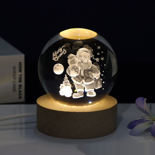 Creative 3D Laser Carved Crystal Ball Bedroom Small Night Lamp