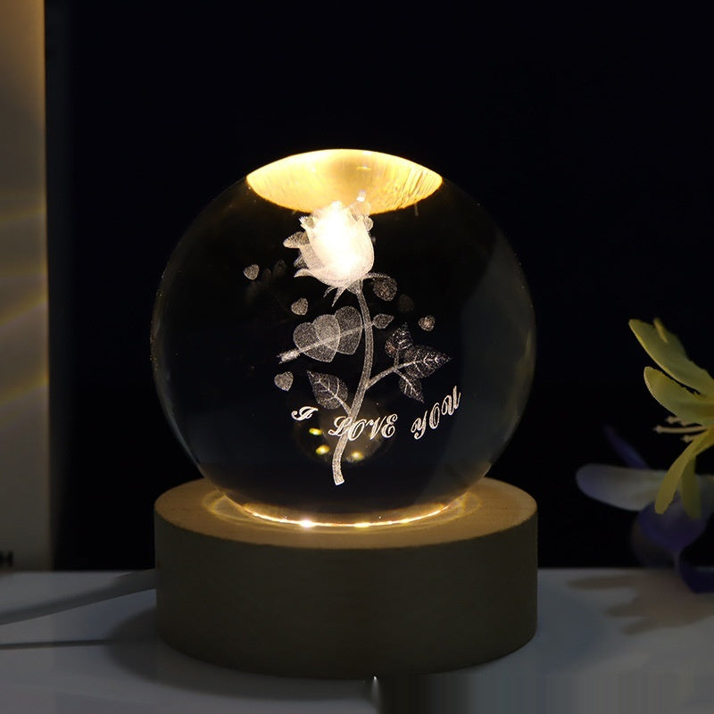 Creative 3D Laser Carved Crystal Ball Bedroom Small Night Lamp