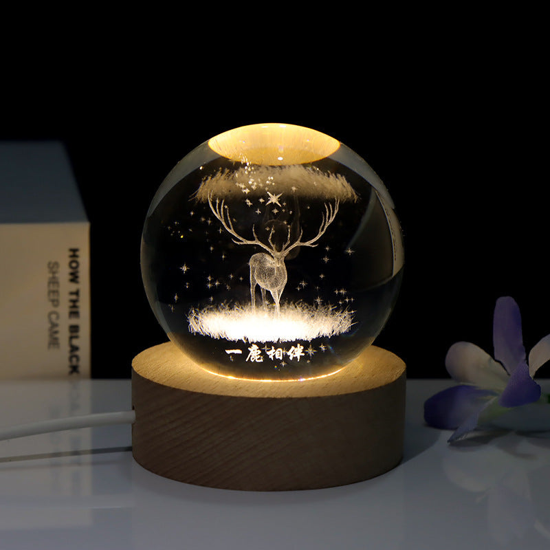 Creative 3D Laser Carved Crystal Ball Bedroom Small Night Lamp