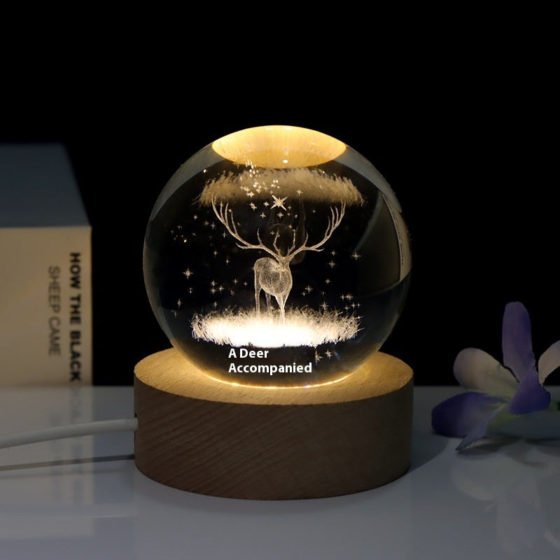 Creative 3D Laser Carved Crystal Ball Bedroom Small Night Lamp