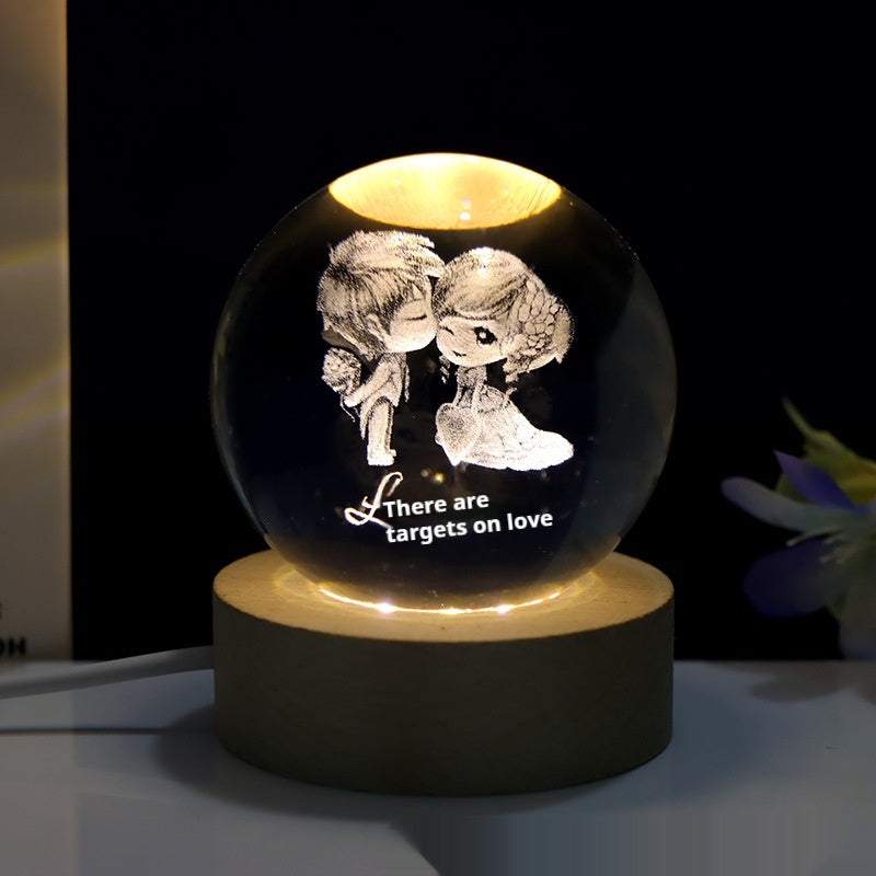 Creative 3D Laser Carved Crystal Ball Bedroom Small Night Lamp